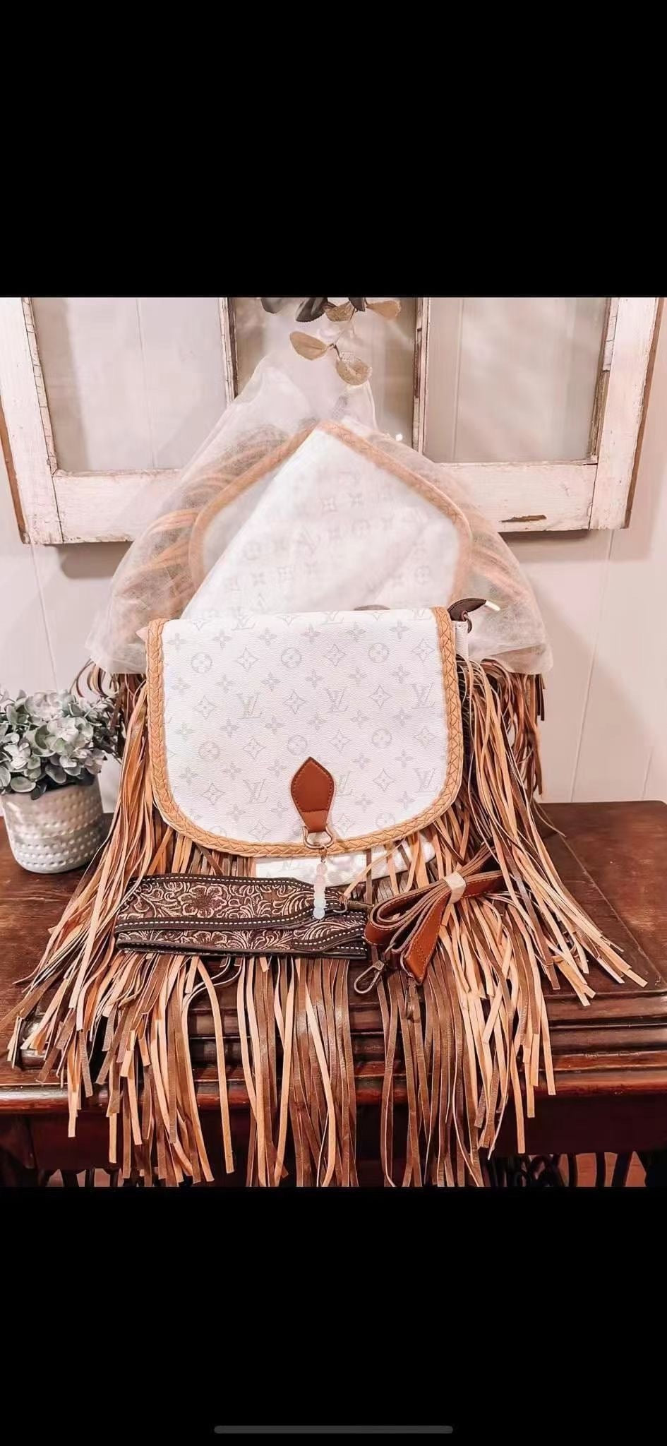 Tooled White LV Crossbody