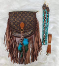 Teal and Leopard Fringe Crossbody