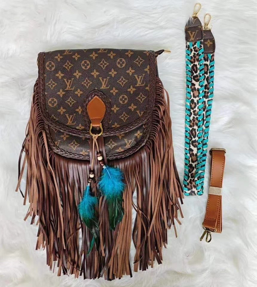 Teal and Leopard Fringe Crossbody